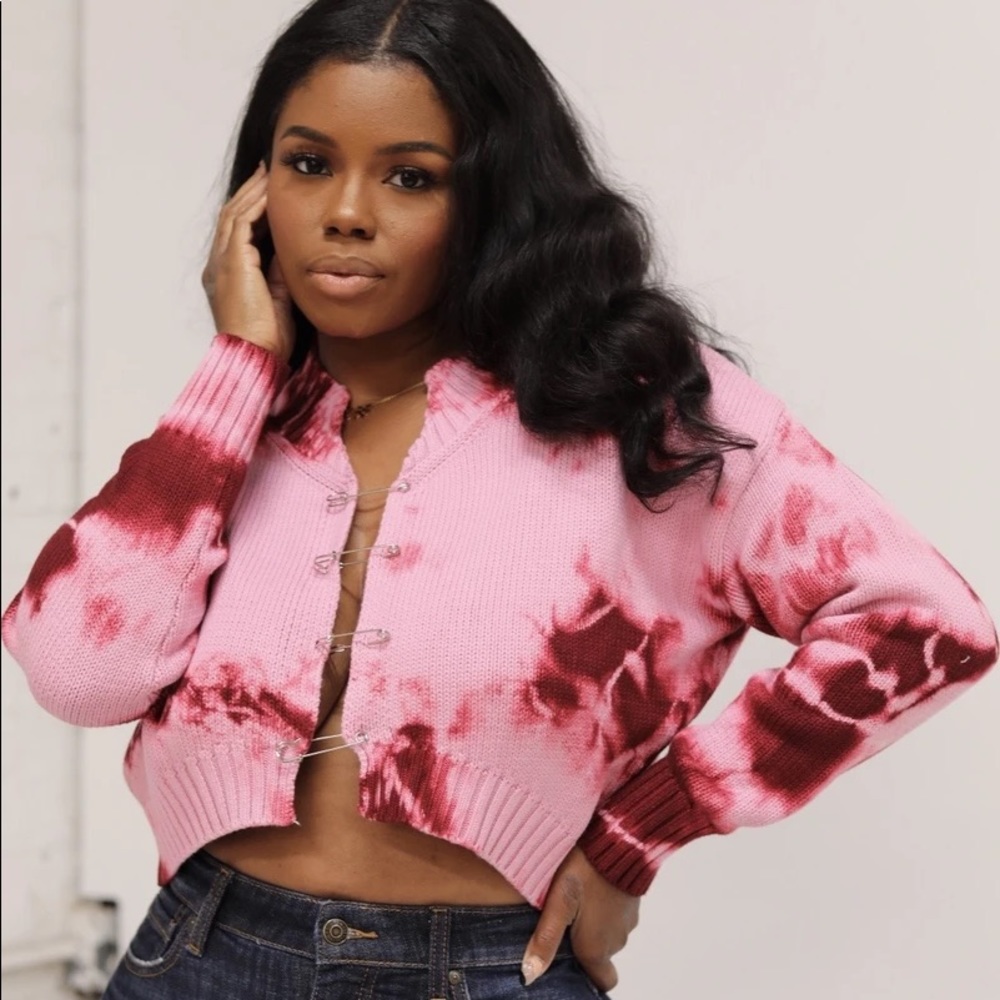 Tie Dye Knitted Sweater with Front Pin Closures